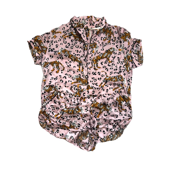Anthropologie LyreBird ModaLuxe Short Sleeve PJ Set Sz Small Pink Tiger Leopard - Picture 2 of 7